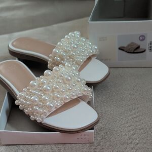 Target x A New Day Pearl-Embellished Slide Jasmine Sandals - Cream - Sz 6.5